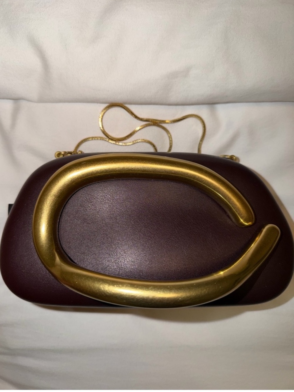 Zara NWT Brown Leather box bag Clutch with Gold Hardware - Picture 2 of 3
